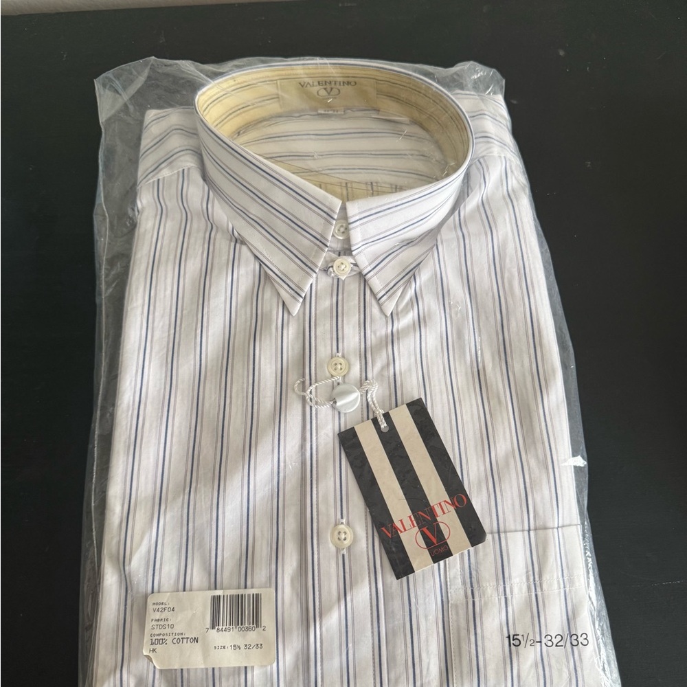 Valentino Men's Dress Shirt with White and Blue Stripes